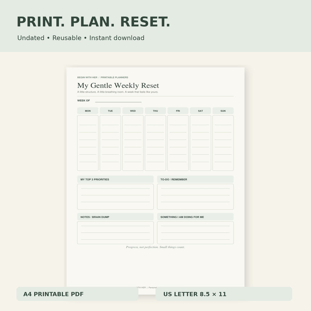 My Gentle Weekly Reset – Printable Weekly Planner