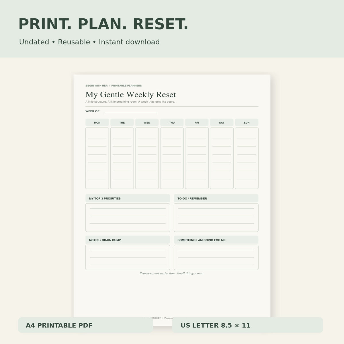 My Gentle Weekly Reset – Printable Weekly Planner