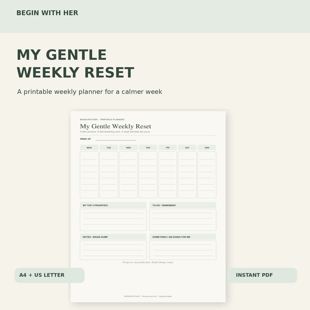 My Gentle Weekly Reset – Printable Weekly Planner
