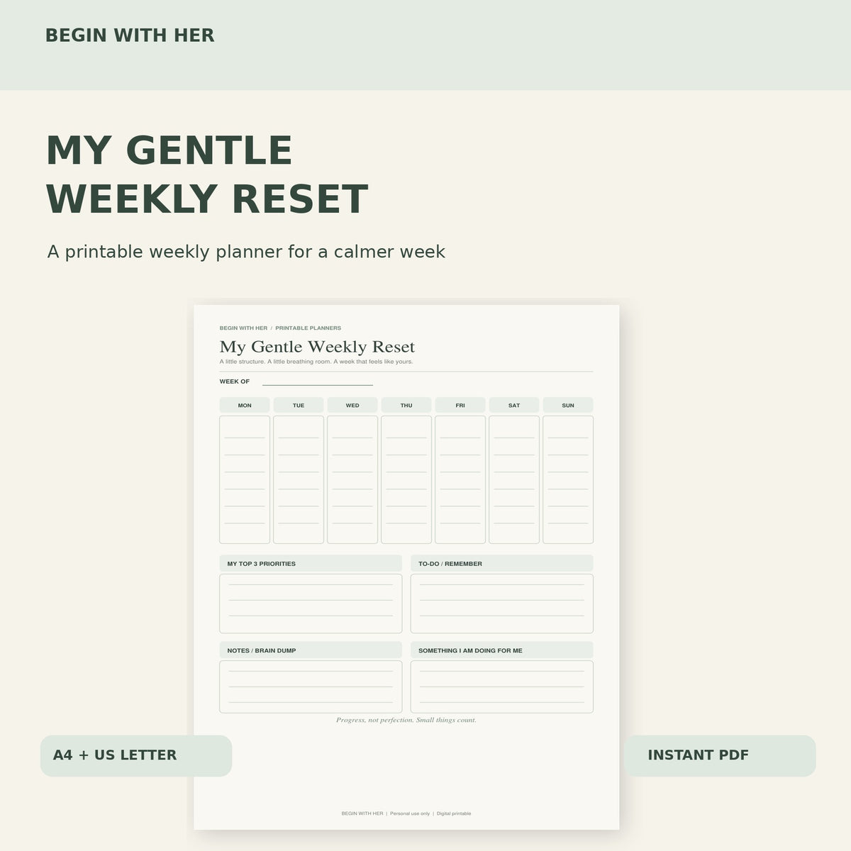 My Gentle Weekly Reset – Printable Weekly Planner