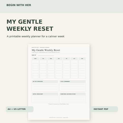 My Gentle Weekly Reset – Printable Weekly Planner