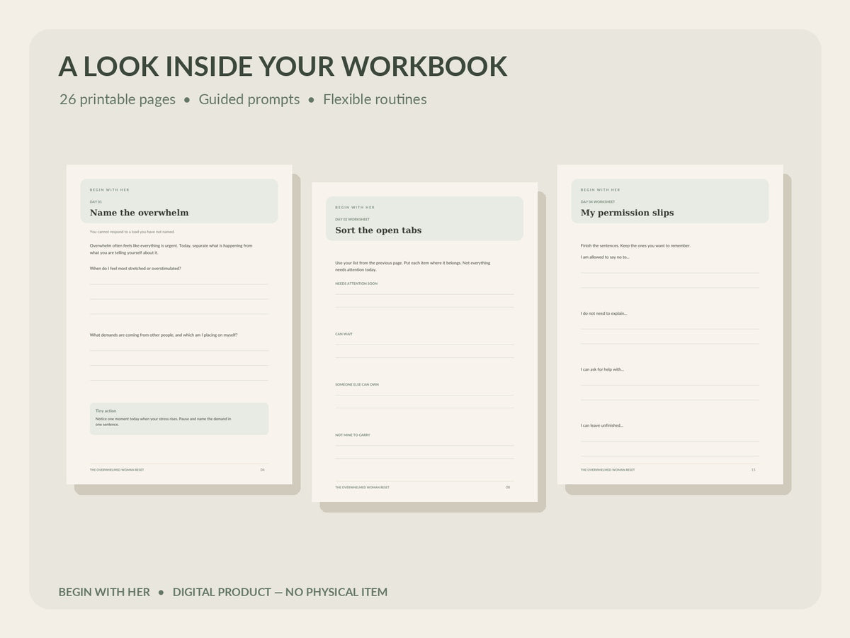 The Overwhelmed Woman Reset – 7 Day Self Care Workbook
