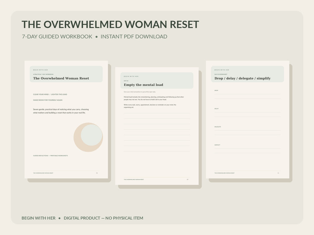 The Overwhelmed Woman Reset – 7 Day Self Care Workbook