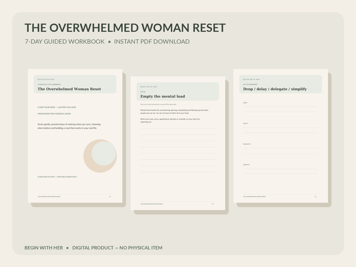 The Overwhelmed Woman Reset – 7 Day Self Care Workbook