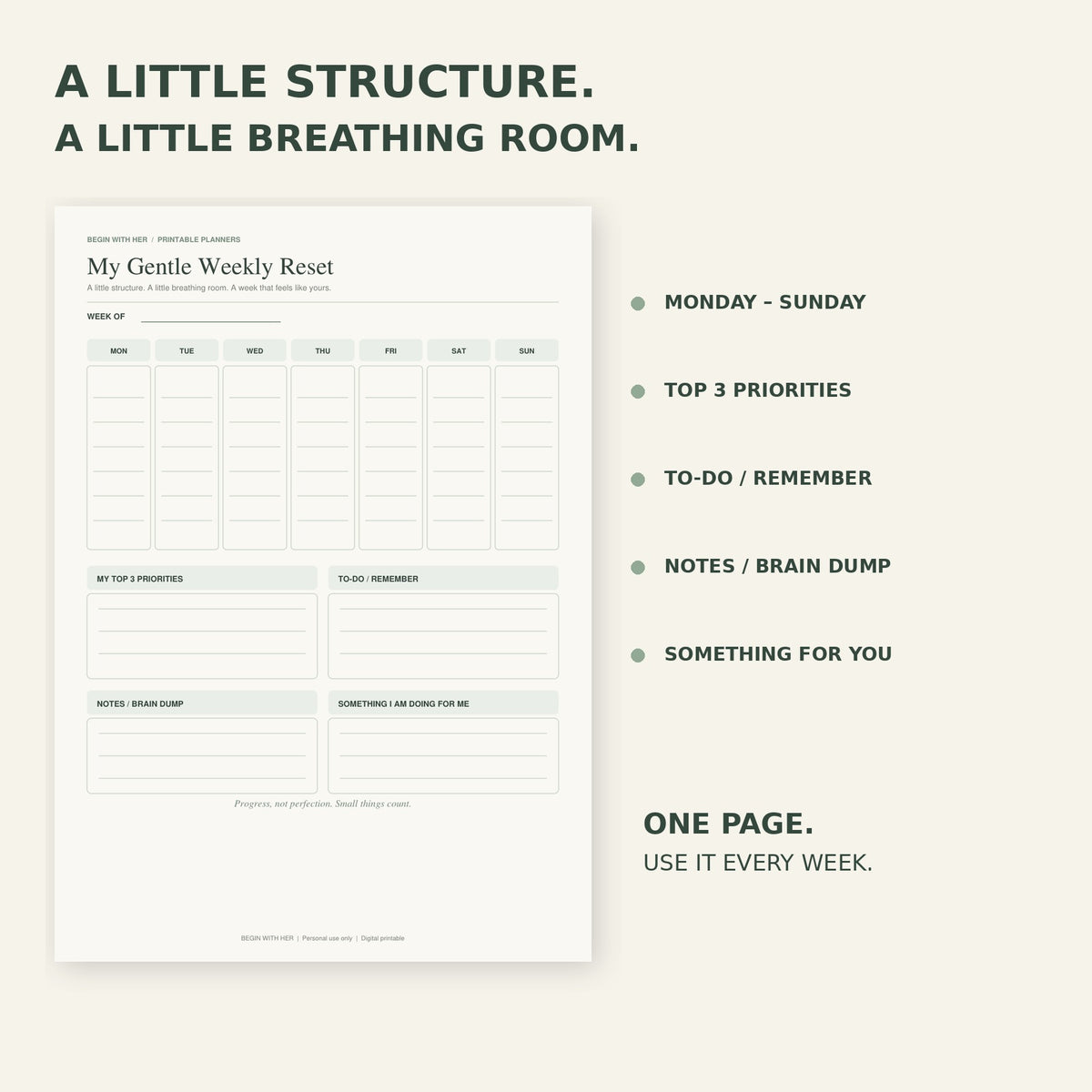 My Gentle Weekly Reset – Printable Weekly Planner