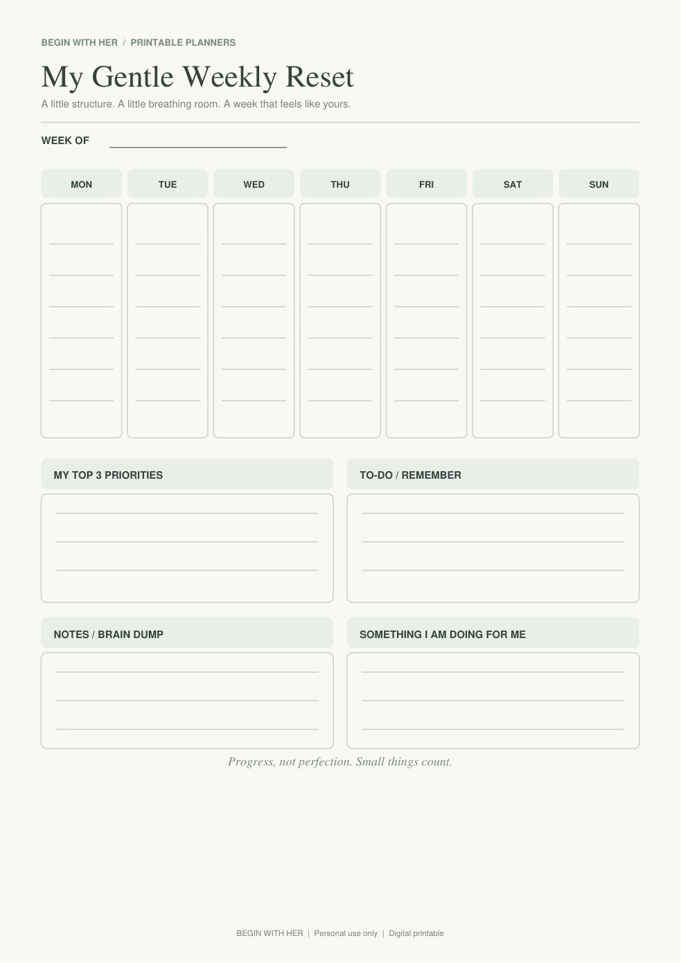 My Gentle Weekly Reset – Printable Weekly Planner